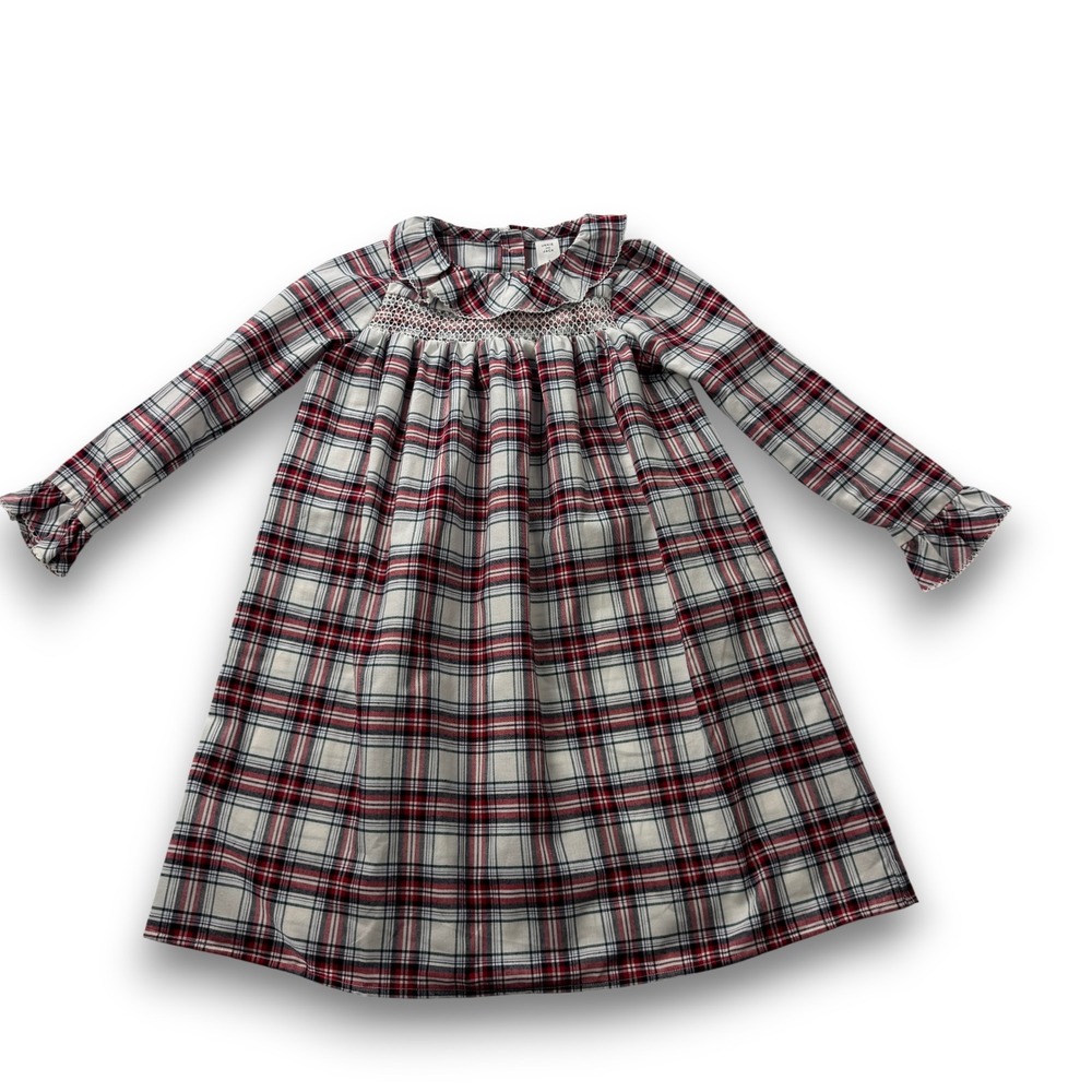 Janie and Jack Girls Red Plaid Smocked Nightgown Size 6 Holiday Pajama 100047723